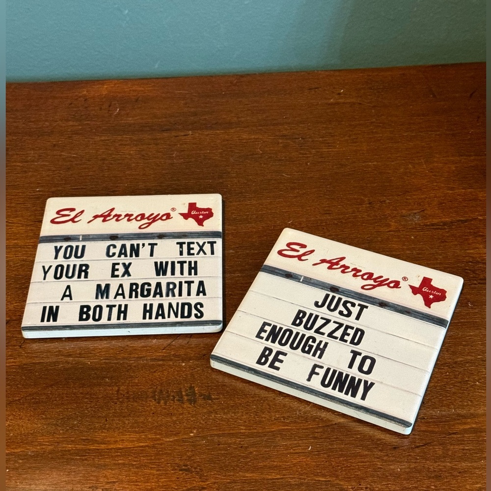 El Arroyo's Coasters Set of 2 Austin Texas Funny Drinking Margaritas Humor